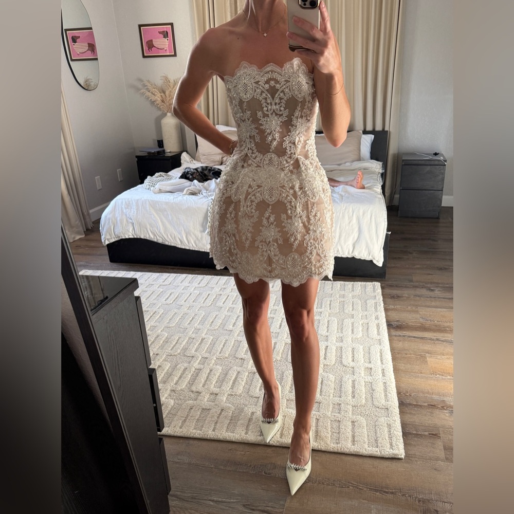 Bronx and Banco Cream Lace Mini Dress